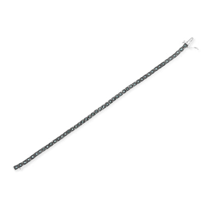 Black Rhodium Plated .925 Sterling Silver 1.0 Cttw Diamond Miracle Tennis Bracelet (Enhanced Blue Color, I3 Clarity) - 7"