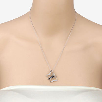0.56 Carat Genuine Blue Sapphire and White Zircon .925 Sterling Silver Necklace