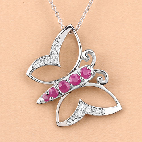 0.62 Carat Genuine Ruby and White Zircon .925 Sterling Silver Necklace