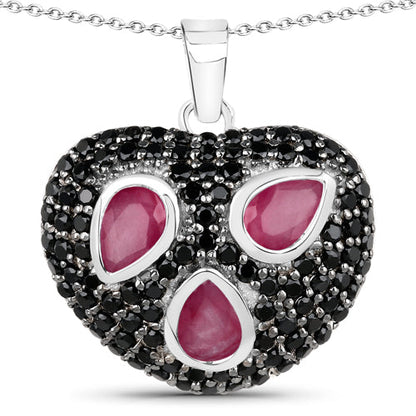 3.28 Carat Genuine Ruby and Black Spinel .925 Sterling Silver Pendant