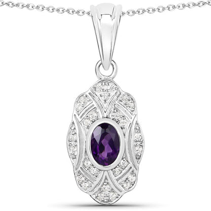 0.54 Carat Genuine Amethyst and White Topaz .925 Sterling Silver Pendant