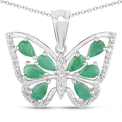 1.91 Carat Genuine Emerald and White Zircon .925 Sterling Silver Pendant