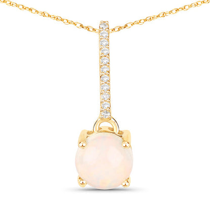 0.53 Carat Genuine Ethiopian Opal and White Diamond 10K Yellow Gold Pendant