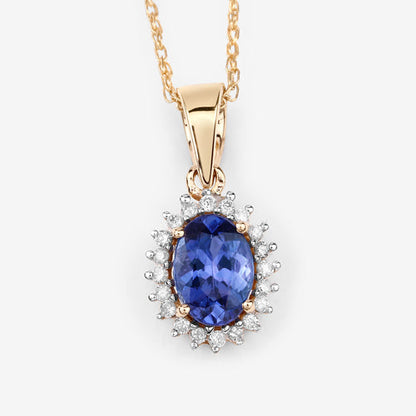 0.86 Carat Genuine Tanzanite and White Diamond 14K Yellow Gold Pendant