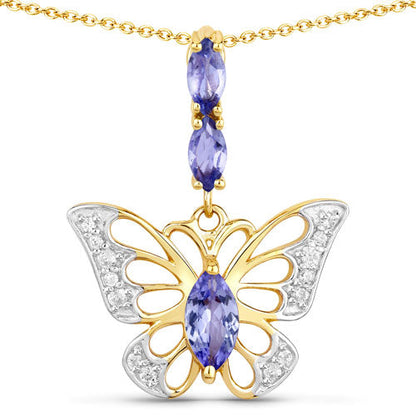 0.75 Carat Genuine Tanzanite and White Zircon .925 Sterling Silver Pendant