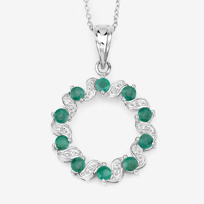 1.10 Carat Genuine Emerald and White Topaz .925 Sterling Silver Pendant
