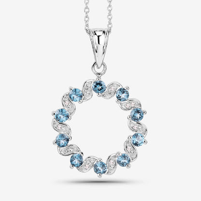 1.50 Carat Genuine London Blue Topaz and White Topaz .925 Sterling Silver Pendant