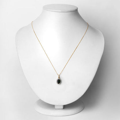 1.39 Carat Genuine Green Tourmaline and White Diamond 14K Yellow Gold Pendant