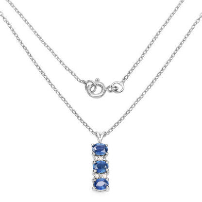 0.64 Carat Genuine Blue Sapphire and White Diamond .925 Sterling Silver Pendant