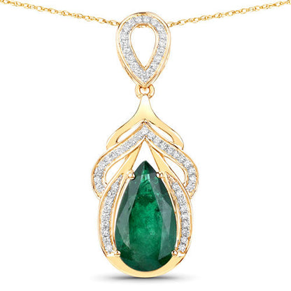 IGI Certified 4.33 Carat Genuine Zambian Emerald and White Diamond 14K Yellow Gold Pendant