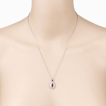 1.52 Carat Genuine Ruby and White Diamond 10K White Gold Pendant