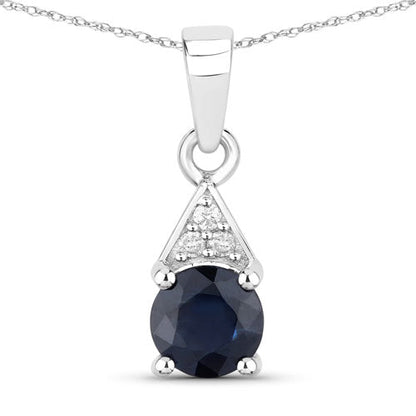0.88 Carat Genuine Blue Sapphire and White Diamond 10K White Gold Pendant