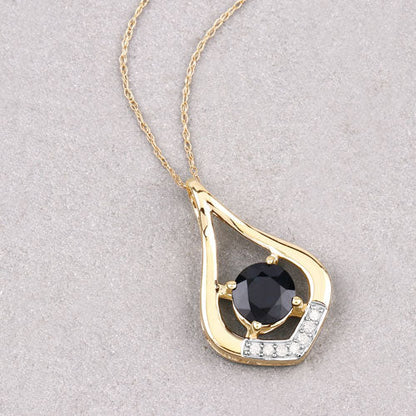 1.24 Carat Genuine Blue Sapphire and White Diamond 10K Yellow Gold Pendant