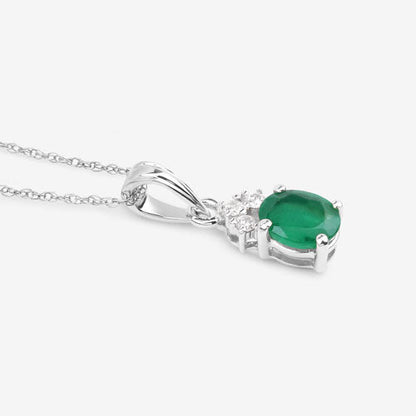 0.64 Carat Genuine Zambian Emerald and White Diamond 10K White Gold Pendant