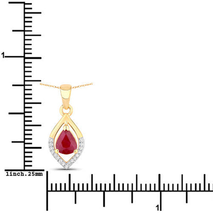 0.69 Carat Genuine Ruby and White Diamond 14K Yellow Gold Pendant