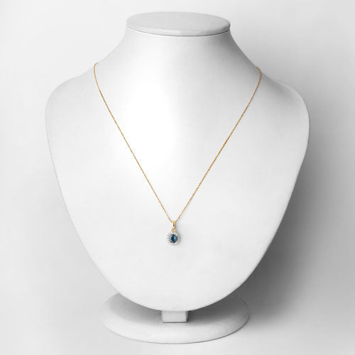 0.72 Carat Genuine Blue Sapphire and White Diamond 14K Yellow Gold Pendant