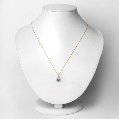 0.72 Carat Genuine Blue Sapphire and White Diamond 14K Yellow Gold Pendant
