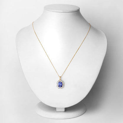3.07 Carat Genuine Tanzanite and White Diamond 14K Yellow Gold Pendant