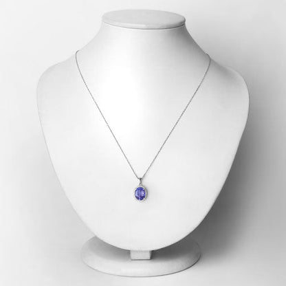 2.85 Carat Genuine Tanzanite and White Diamond 14K White Gold Pendant