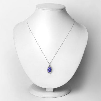 3.34 Carat Genuine Tanzanite and White Diamond 14K White Gold Pendant