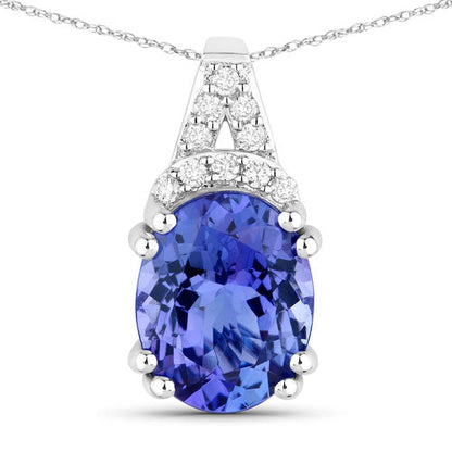 2.10 Carat Genuine Tanzanite and White Diamond 14K White Gold Pendant