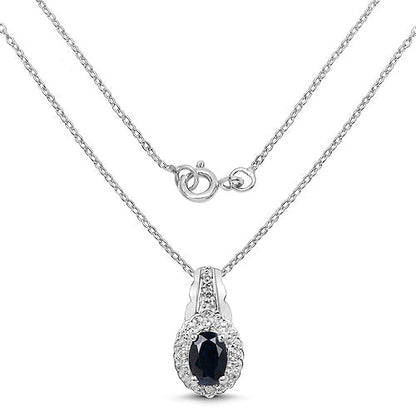 0.98 Carat Genuine Blue Sapphire and White Topaz .925 Sterling Silver Pendant
