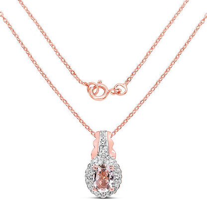 14K Rose Gold Plated 0.73 Carat Genuine Morganite & White Topaz .925 Sterling Silver Pendant
