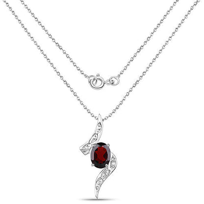 2.02 Carat Genuine Garnet and White Diamond .925 Sterling Silver Pendant