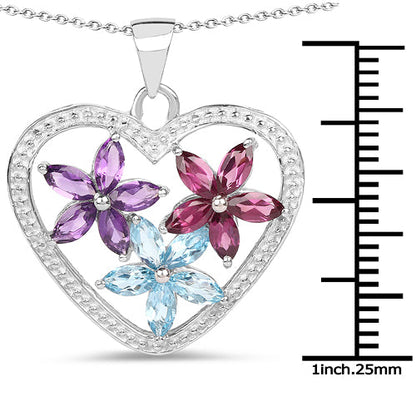 2.35 Carat Genuine Amethyst, Swiss Blue Topaz and Rhodolite .925 Sterling Silver Pendant