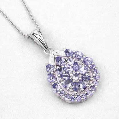 2.64 Carat Genuine Tanzanite and White Topaz .925 Sterling Silver Pendant