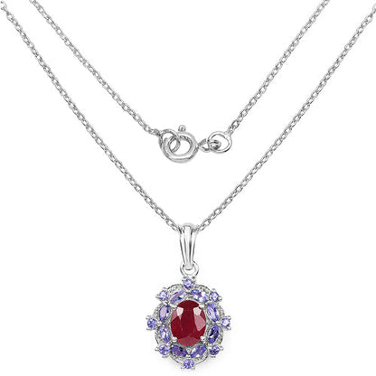 3.22 Carat Genuine Glass Filled Ruby & Tanzanite .925 Sterling Silver Pendant