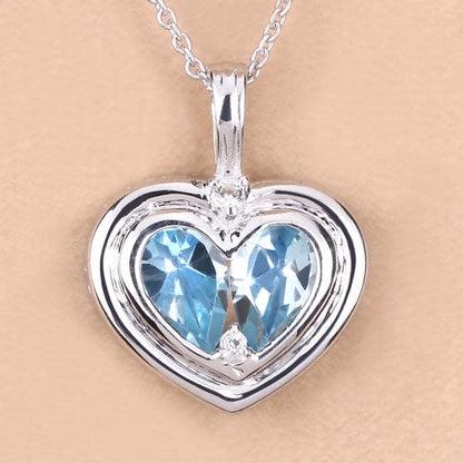 2.66 Carat Genuine Blue Topaz and White Topaz .925 Sterling Silver Pendant