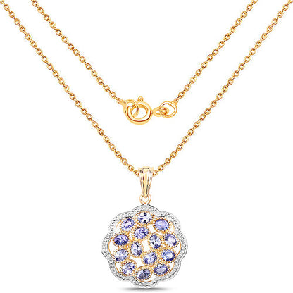 14K Yellow Gold Plated 2.38 Carat Genuine Tanzanite .925 Sterling Silver Pendant
