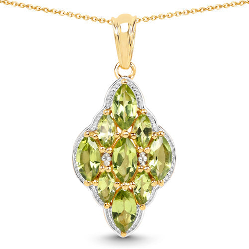 14K Yellow Gold Plated 4.02 Carat Genuine Peridot & White Topaz .925 Sterling Silver Pendant