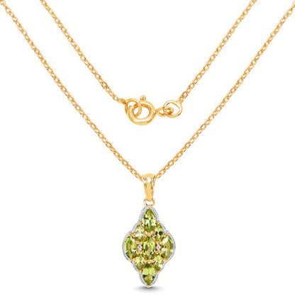 14K Yellow Gold Plated 4.02 Carat Genuine Peridot & White Topaz .925 Sterling Silver Pendant