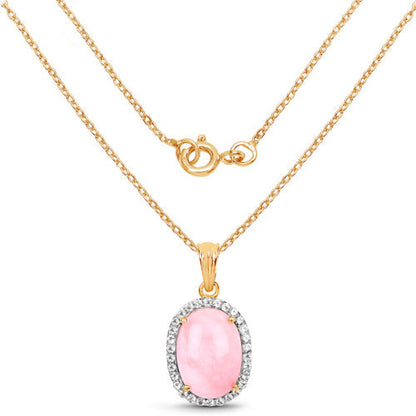 14K Yellow Gold Plated 11.75 Carat Genuine Opal Pink and White Topaz .925 Sterling Silver Pendant
