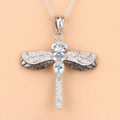 1.86 Carat Genuine Aquamarine and White Zircon .925 Sterling Silver Pendant