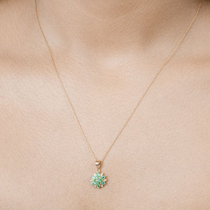 0.72 Carat Genuine Zambian Emerald and White Diamond 14K Yellow Gold Pendant