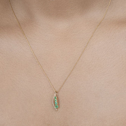 0.34 Carat Genuine Zambian Emerald and White Diamond 14K Yellow Gold Pendant