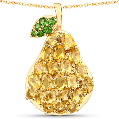 3.39 Carat Genuine Citrine and Chrome Diopside .925 Sterling Silver Pendant