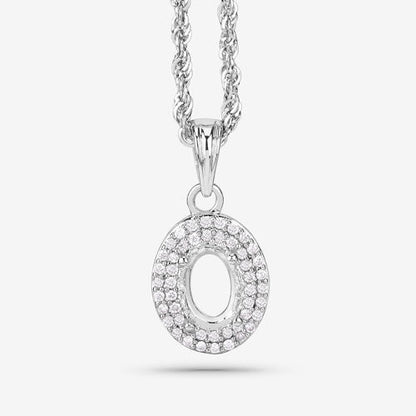 0.17 Carat Genuine White Diamond 14K White Gold Semi Mount Pendant - holds 7x5mm Oval Gemstone