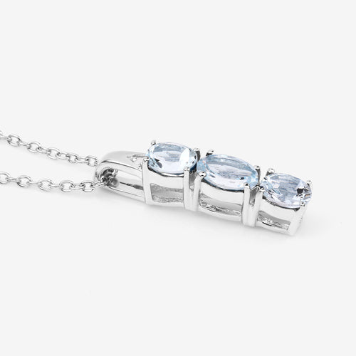 0.95 Carat Genuine Aquamarine and White Diamond .925 Sterling Silver Pendant