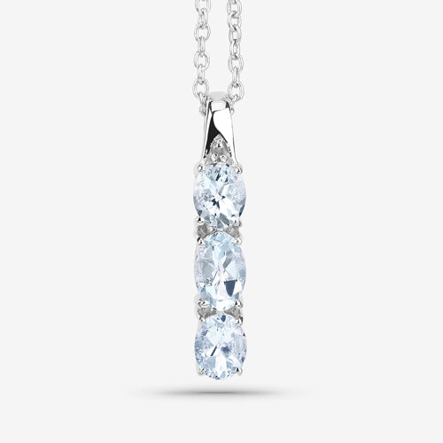 0.95 Carat Genuine Aquamarine and White Diamond .925 Sterling Silver Pendant