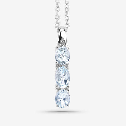 0.95 Carat Genuine Aquamarine and White Diamond .925 Sterling Silver Pendant