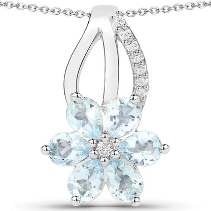 0.78 Carat Genuine Aquamarine and White Topaz .925 Sterling Silver Pendant