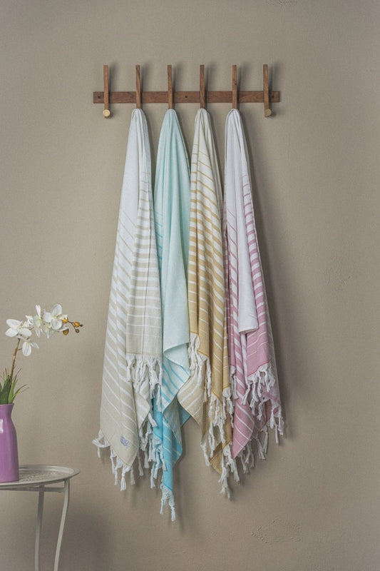 Paradise Stripe Turkish Towels – Vibrant Colors, Dual-Sided Design, Organic Turkish Cotton, 39”x70”