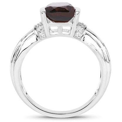 2.03 Carat Genuine Smoky Quartz & White Topaz .925 Sterling Silver Ring