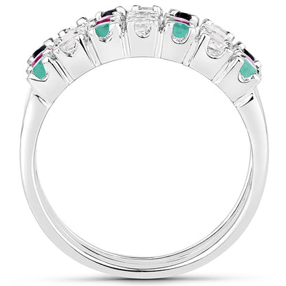 1.44 Carat Genuine Multi Stones .925 Sterling Silver Ring
