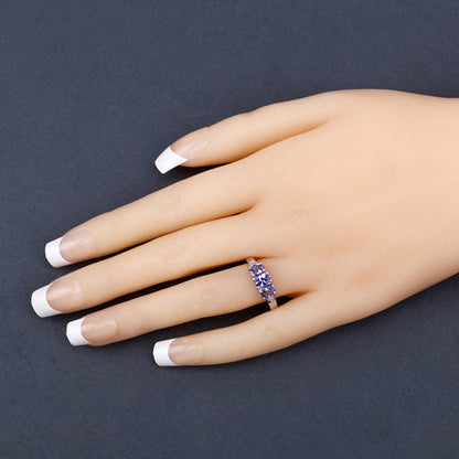 1.11 Carat Genuine Tanzanite and White Diamond .925 Sterling Silver Ring