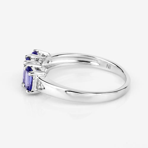 1.11 Carat Genuine Tanzanite and White Diamond .925 Sterling Silver Ring